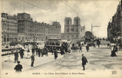 VINTAGE POSTCARD Paris the Place Saint Michel and Notre Dame