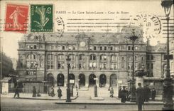 VINTAGE POSTCARD Paris Train station Sainte Lazare Court of Rome