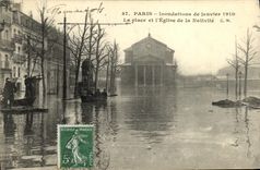VINTAGE POSTCARD Paris Floods of January 1910 the Place and L Church of the Nativity