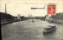 CPA Paris Perspective Sur La Seine Le Pont Alexandre III Avion Peniche Tour Eiffel