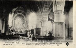 VINTAGE POSTCARD After the Passage of the German Troops L Interior of L Church of Barcy