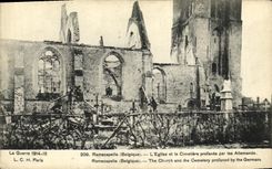 VINTAGE POSTCARD Ramscapelle L Church etLe Cemetery Laymen By the Militaria Germans