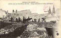 VINTAGE POSTCARD L Spine Close to Trawl nets On the Marne Village Entirely In Ruins Except L Militaria Church