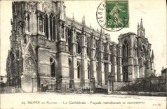 VINTAGE POSTCARD Rheims In Ruins the Cathedral Frontage Southerner and Buttresses