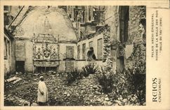 VINTAGE POSTCARD Rheims Cathedral Episcopal Archi Palate Ruins of the room of kings Salle of the Tau 1915 Militaria