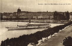 VINTAGE POSTCARD Geneva Quay of Mont Blanc and Vue on the Boat City Switzerland