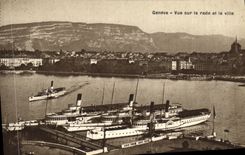 VINTAGE POSTCARD Geneva Seen on Roads and the Boats City