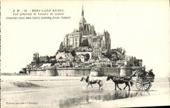 CPA Mont Saint Michel Vue Generale et Voiture de Genets
