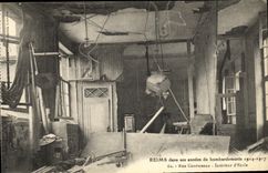 VINTAGE POSTCARD Rheims In its years of Bombardment Militaria Street Interior Courmeaux D school militaria