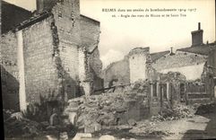 VINTAGE POSTCARD Rheims In its years of Bombardment Angle of the Streets of Mason and Saint Yon Militaria