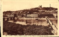 VINTAGE POSTCARD Lyon Bridge of the Palate Justice the Tilsitt Bridge and the Slope of Fourviere