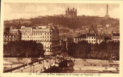 VINTAGE POSTCARD Lyon the Bridge the Lafayette Bridge and the Slope of Fourviere