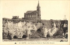Acantilados de Dieppe de la POSTAL de la VENDIMIA de Pollet y de L buena ayuda de la iglesia