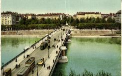 VINTAGE POSTCARD Lyon Bridge and Morand Place