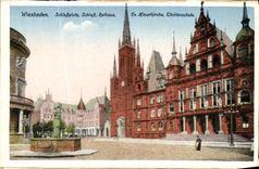 VINTAGE POSTCARD Wiesbaden Schlobplatz Schlob Rathaus