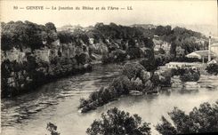 VINTAGE POSTCARD Geneva the Junction of the Rhone and L Arve