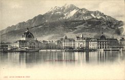 VINTAGE POSTCARD Luzern Bahnhof und Pilatus