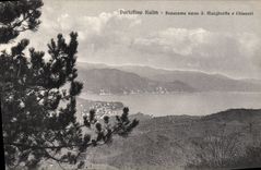 Parte posterior S Margherita E Chiavari del panorama de Portofino Kulm de la POSTAL de la VENDIMIA