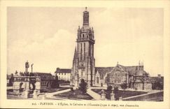 VINTAGE POSTCARD Pleyben L Church Cavaire and L ossuary Seen D together