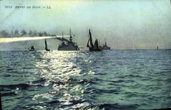 VINTAGE POSTCARD Night effect Warships