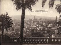 La vista de Grasse de la POSTAL de la VENDIMIA entra en las palmeras
