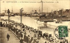 VINTAGE POSTCARD St Nazaire the Overhead travelling crane S opening for the passage D a Deck chair Boat