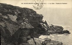 POSTAL Marie santo de la VENDIMIA en el mar con la tapa de la dimension de rocas