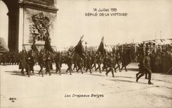 VINTAGE POSTCARD July 14th  1919 Ravelled of the Victoire the Belgian Flags Militaria