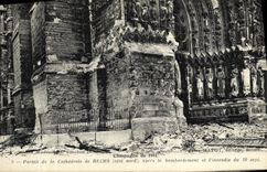 VINTAGE POSTCARD Militaria Rheims Gate of the Cathedral After the Bombardment