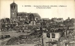 VINTAGE POSTCARD Militaria Rethel German Occupation L Church and the Square of the Market