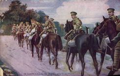 CPA Militaria Hussards anglais allant au front Chevaux 