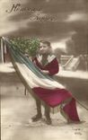 VINTAGE POSTCARD Militaria Happy Year Child Flag
