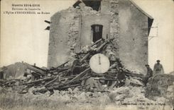 VINTAGE POSTCARD Militaria D Embermenil in Ruins L Church Surroundings of Luneville