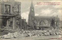 VINTAGE POSTCARD Militaria the War in Lorraine Baccarat Bombards by the Germans L Church