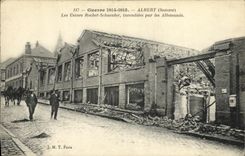 CPA Militaria Guerre Albert Les Usines Rochet Schneider incendiees par les allemands 