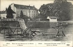 VINTAGE POSTCARD Militaria Bridge of Wood Destroyed on the Meaux Marne