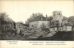 VINTAGE POSTCARD Militaria Suippes House destroyed around L Church