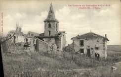 VINTAGE POSTCARD Militaria the War in Lorraine Chazelles L Church