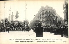 VINTAGE POSTCARD Militaria Fete L American Independence has Paris on July 14th  1918 In front of the Statue of Washington