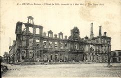 VINTAGE POSTCARD Rheims in Ruins L Town hall incedie the Militaria on May 3rd  1917