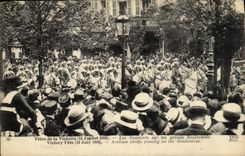 VINTAGE POSTCARD Festivals of the Victoire July 14th  1919 Goumiers on the Paris grand boulevards