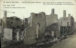 VINTAGE POSTCARD Holy Militaria Hilaire ruins after the passage of German