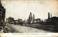 VINTAGE POSTCARD Militaria Clermont in Argonne after the Bombardment and L sets fire to