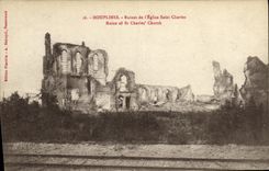 VINTAGE POSTCARD Militaria Houplines Ruins of L Church Saint Charles