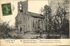 VINTAGE POSTCARD Militaria Pinthevillee L church bombardee by German