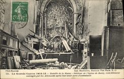 VINTAGE POSTCARD Militaria the Great War Battles of the Marne Interior of L Eglise of Barcy