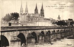VINTAGE POSTCARD Moulins the Bridge Regemorles L Egliase of the Sacring Heart and the Cathedral