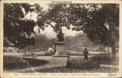 VINTAGE POSTCARD Moulins on Allier Public garden of the Statue of Theodore de Banville