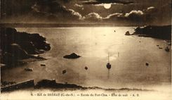 VINTAGE POSTCARD Island of Brehat Entered of the Closed Port Night effect