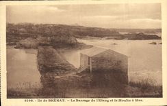 VINTAGE POSTCARD Island of Brehat the Stopping of L Pond and the Mill has Mer